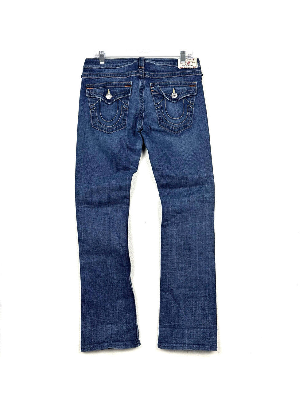 True Religion Womens 31 Billy Low Rise Boot Cut Pocket Flap Distressed Y2K Jeans